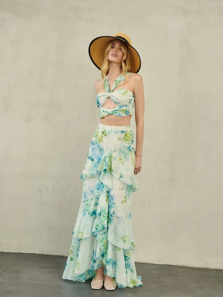 γυναικεία maxi φούστα ciel floral με βολάν zayel erya