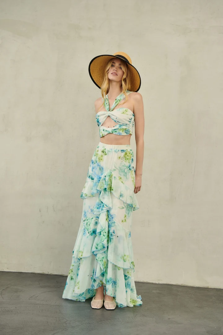 γυναικεία maxi φούστα ciel floral με βολάν zayel erya