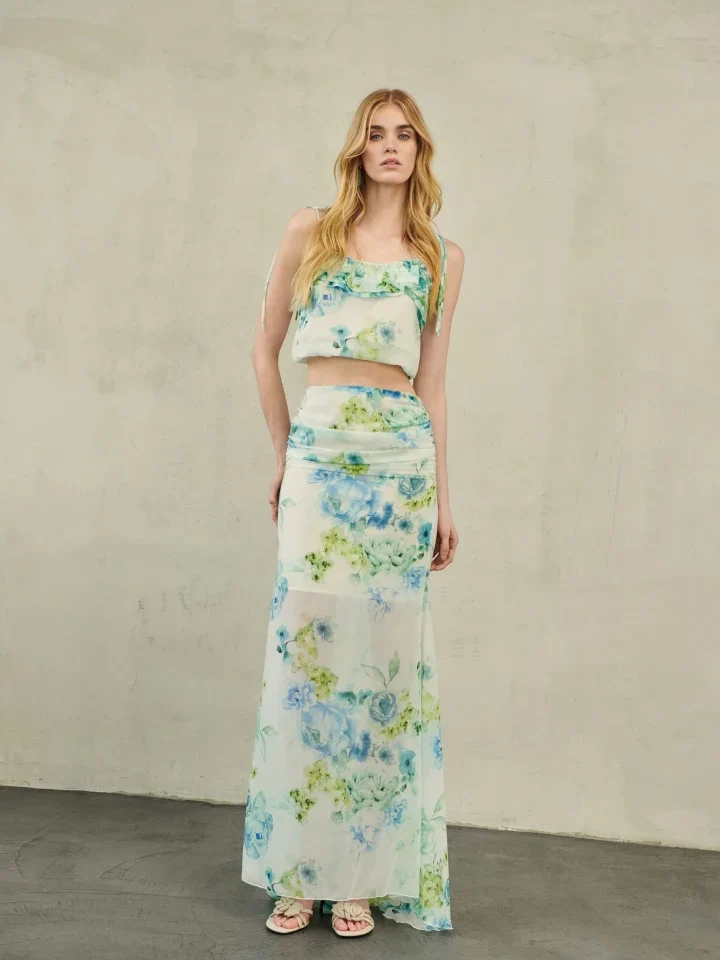 γυναικεία ciel maxi φούστα erya zayel με floral print και στενή εφαρμογή στο πάνω μέρος