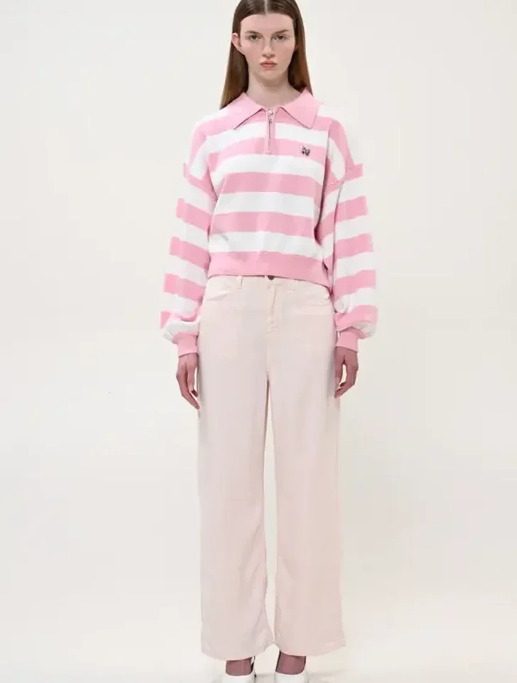 γυναικείο ψηλόμεσο ροζ τζιν παντελόνι boom jeans pink long σε άνετη μακριά γραμμή