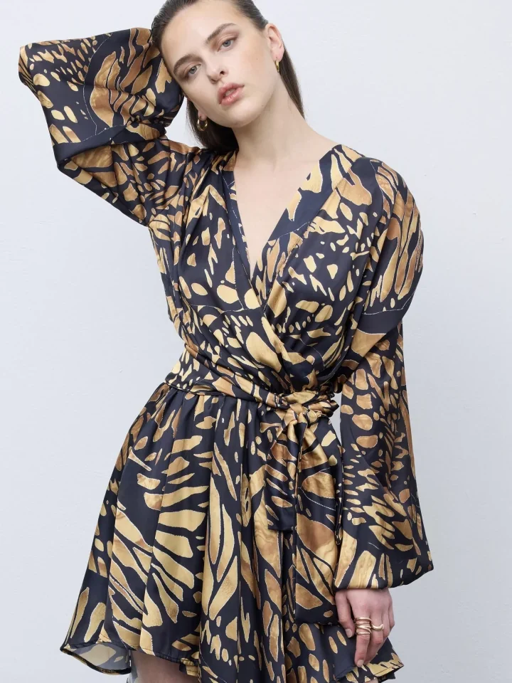 Ciel Butterfly Mosaic Wrap Mini Dress