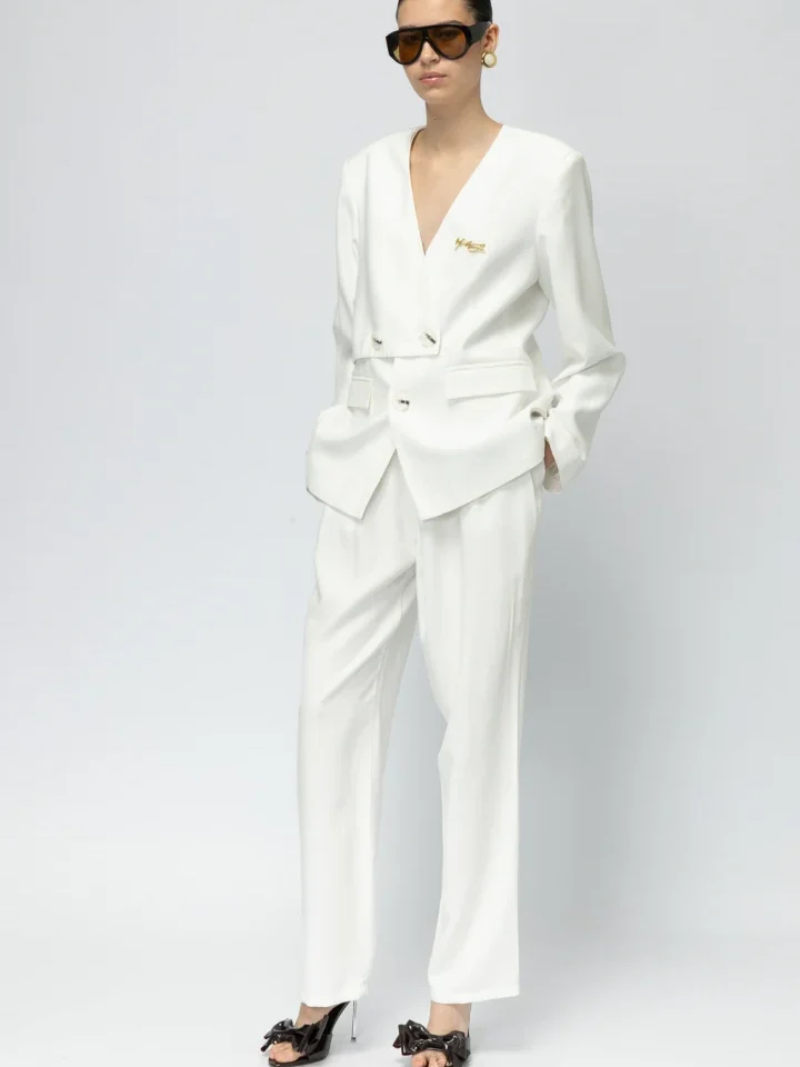 γυναικείο λευκό ψηλόμεσο παντελόνι mallory the label naiah με tailored εφαρμογή