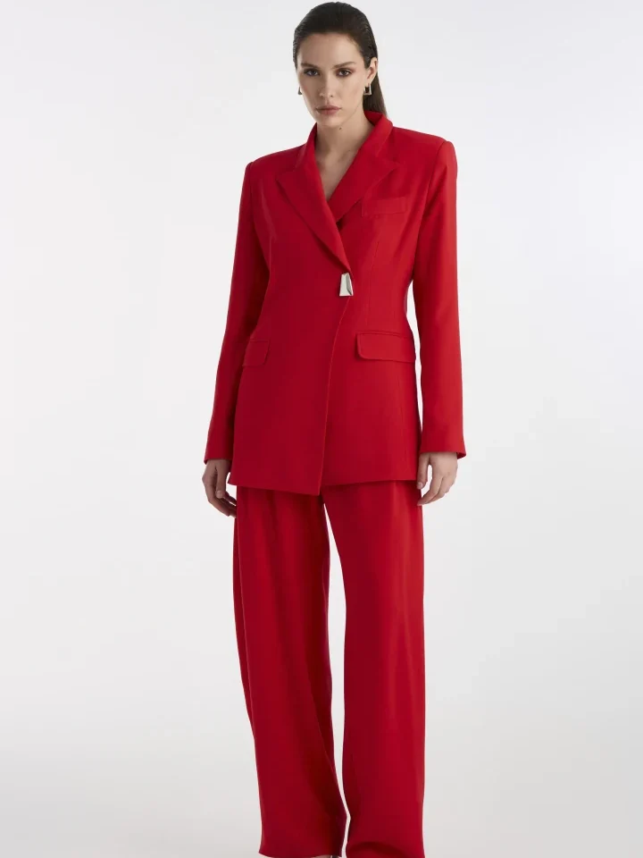 Cross Button Blazer Red