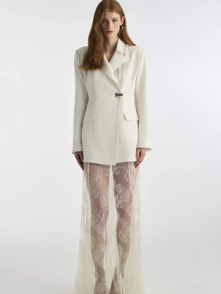 Cross Button Blazer White