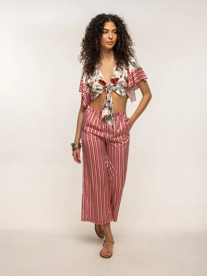 γυναικείο σατέν παντελόνι σε boxy γραμμή typelove floral heart aura pants