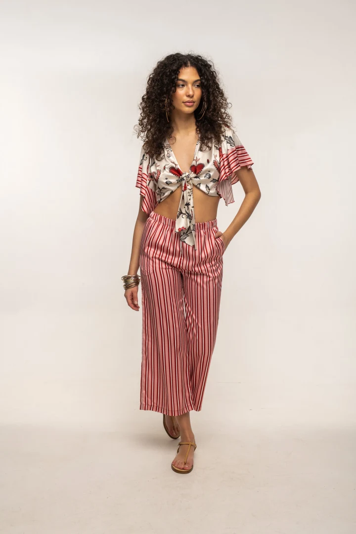 γυναικείο σατέν παντελόνι σε boxy γραμμή typelove floral heart aura pants