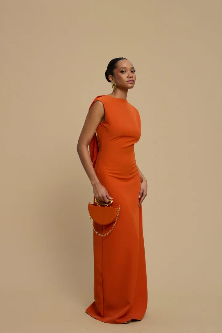 γυναικείο maxi φόρεμα με ψηλή λαιμόκοψη la chaine niriida dress burnt orange