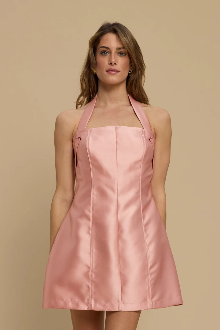μπροστινή όψη από το φόρεμα με halter neck δέσιμο la chaine alma