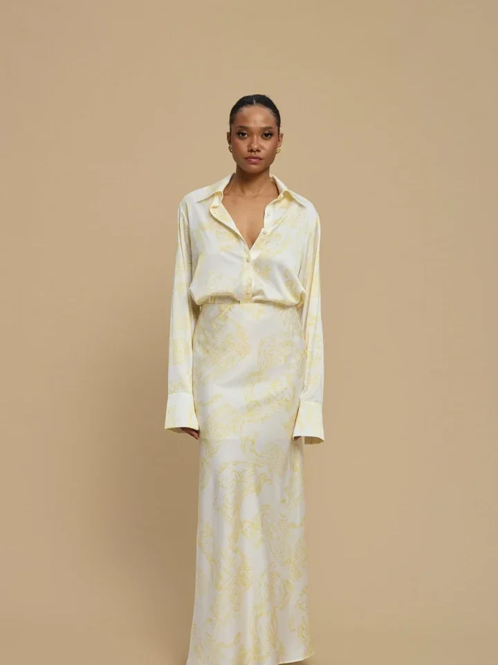 γυναικεία κίτρινη maxi slip φούστα la chaine rose epoxi σε γοργονέ γραμμή