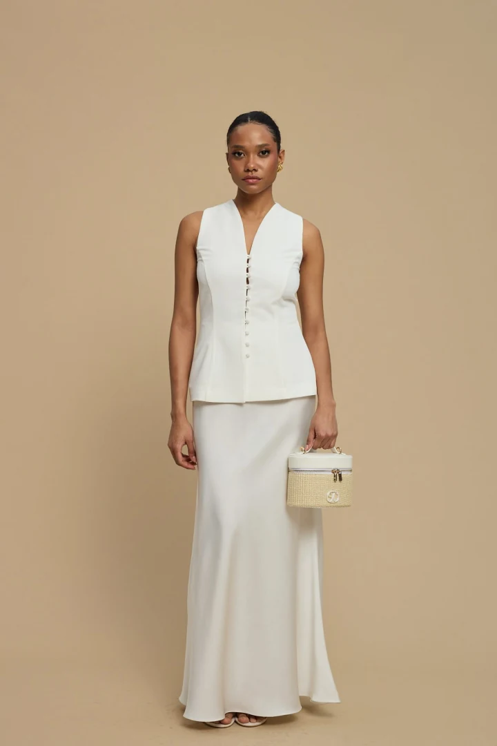 la chaine rose λευκό τοπ σε στυλ γιλέκου με μπροστινά υφασμάτινα κουμπιά