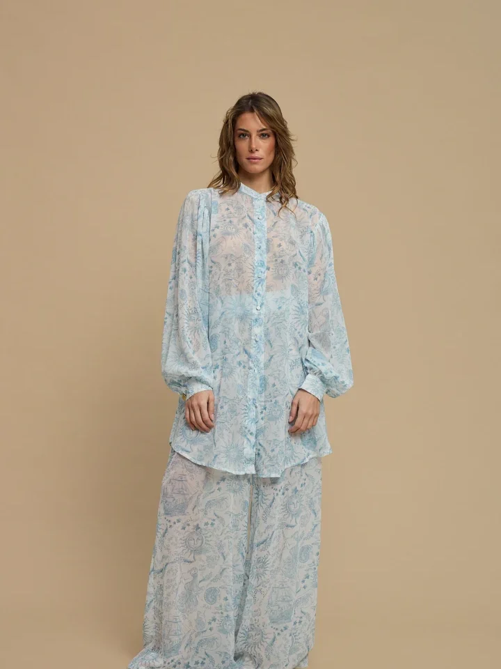 γυναικείο ημιδιάφανο resort πουκάμισο σε oversized εφαρμογή la chaine ammoudia shirt vintage blue