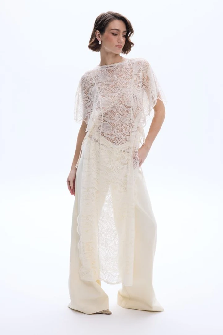 γυναικείο ιβουάρ διάφανο τοπ με πλέξη be a bee patricia lace top ivory