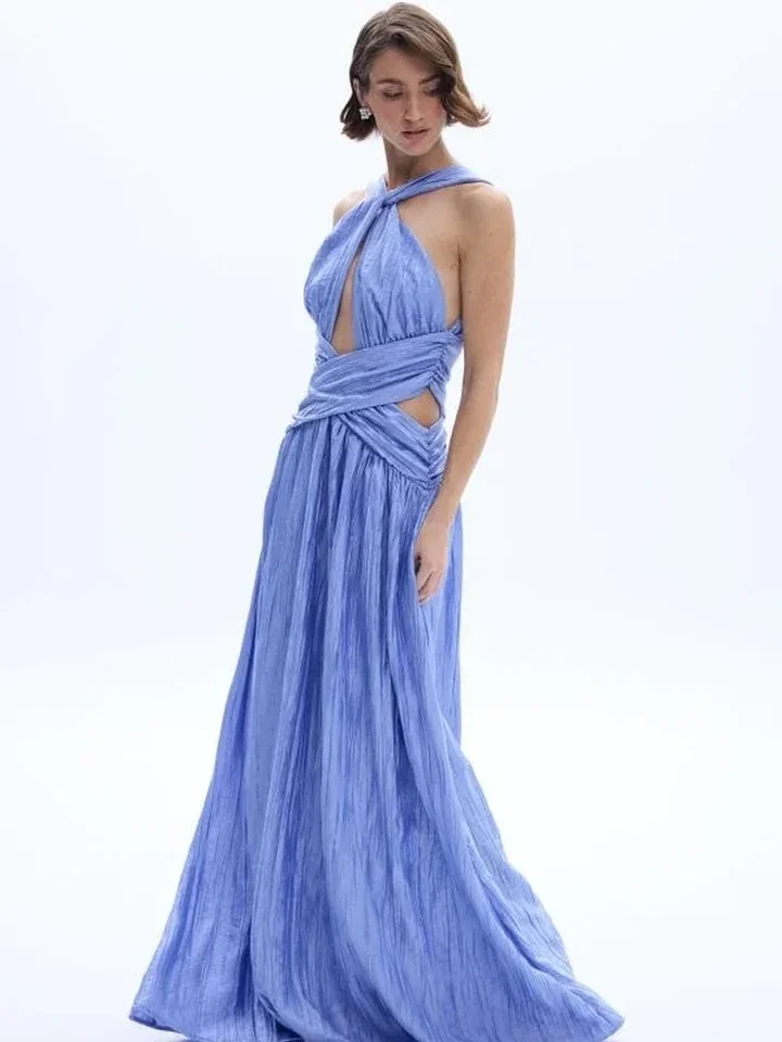 γυναικείο ντεγκραντέ maxi φόρεμα be a bee ophelia dress ciel mauve με halter ντεκολτέ