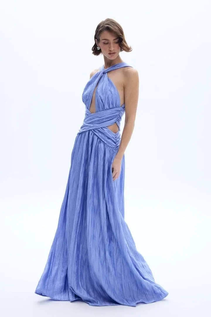 γυναικείο ντεγκραντέ maxi φόρεμα be a bee ophelia dress ciel mauve με halter ντεκολτέ