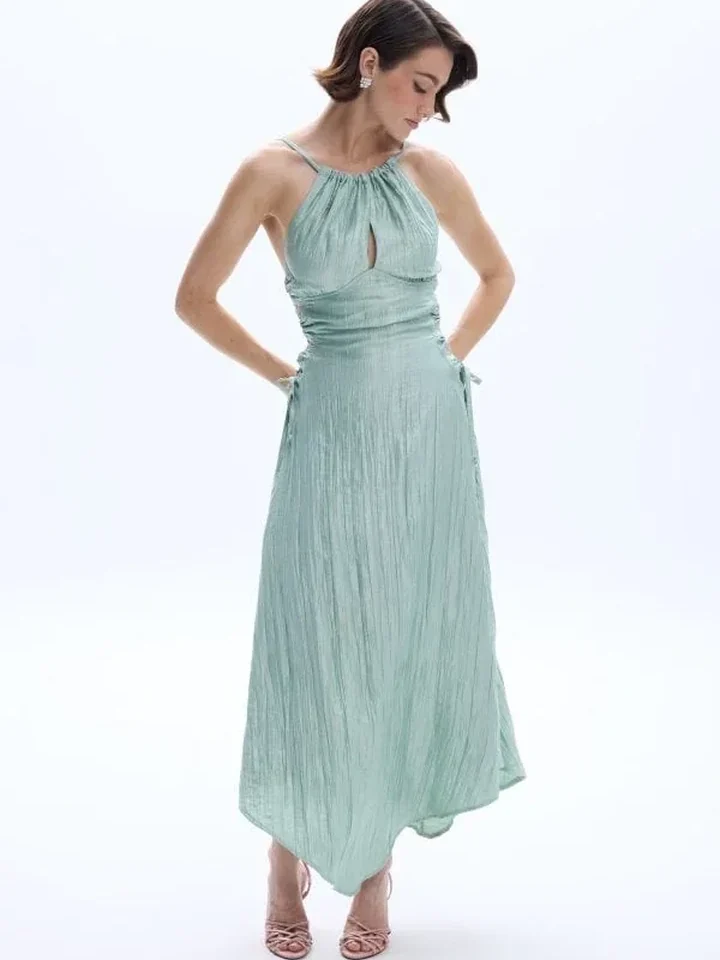 γυναικείο midi φόρεμα be a bee delilah dress mint σε απόχρωση μέντας με halter ντεκολτέ