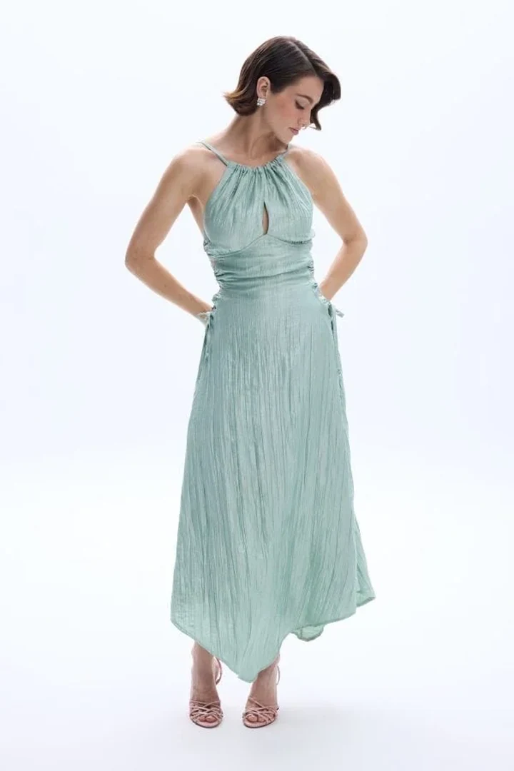 γυναικείο midi φόρεμα be a bee delilah dress mint σε απόχρωση μέντας με halter ντεκολτέ