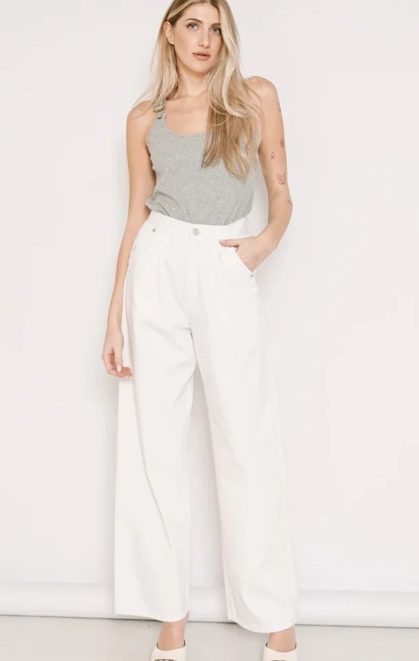 γυναικείο ψηλόμεσο wide leg παντελόνι salt and pepper cali off white
