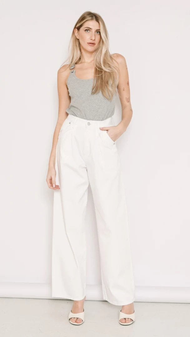 γυναικείο ψηλόμεσο wide leg παντελόνι salt and pepper cali off white