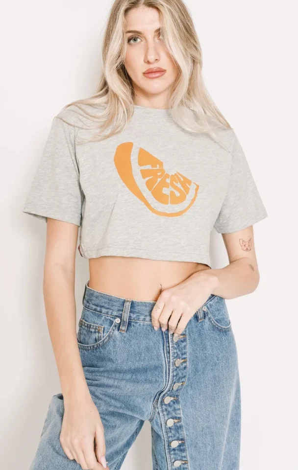 γυναικείο γκρι crop top salt and pepper catalina fresh με κοντό μανίκι