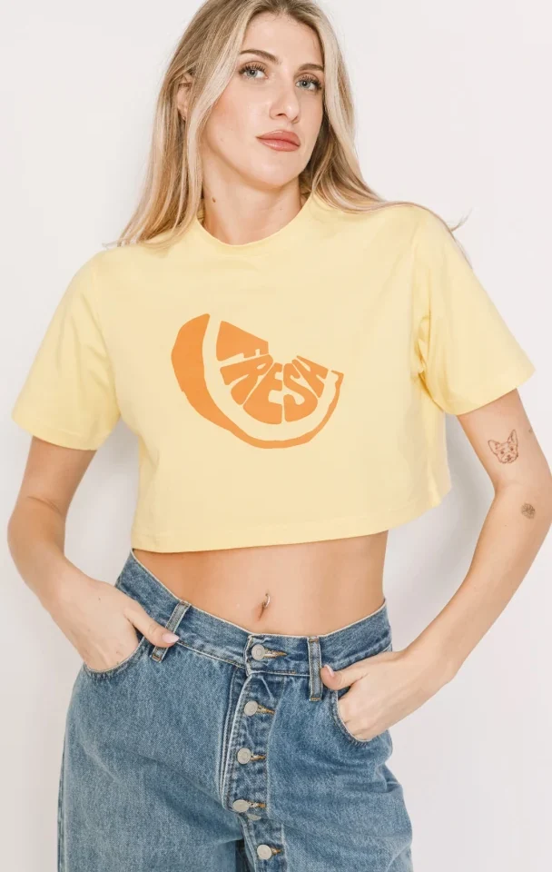 γυναικείο κίτρινο crop top salt and pepper catalina fresh με κοντό μανίκι