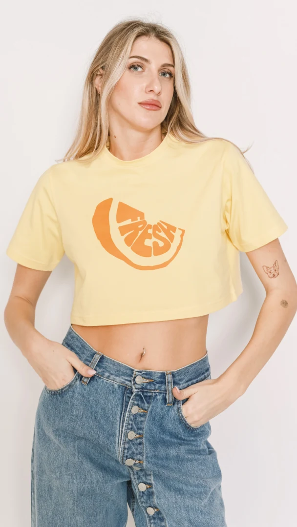 γυναικείο κίτρινο crop top salt and pepper catalina fresh με κοντό μανίκι