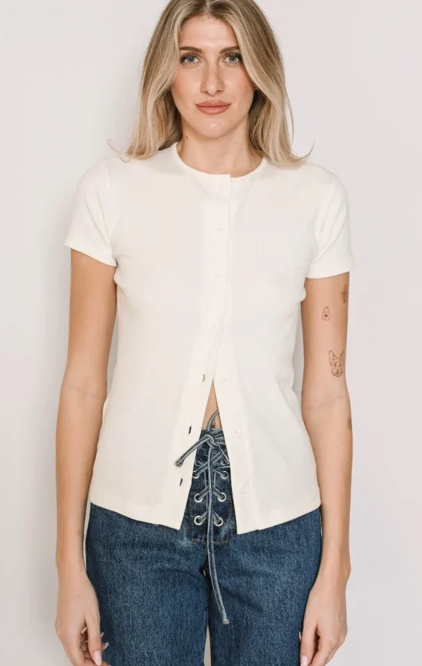 off white βαμβακερό μπλουζάκι με ριμπ ύφανση - salt and pepper