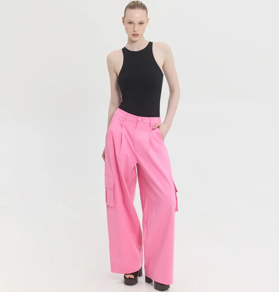 γυναικείο φούξια cargo παντελόνι sunsetgo devon pants σε άνετη φαρδιά γραμμή