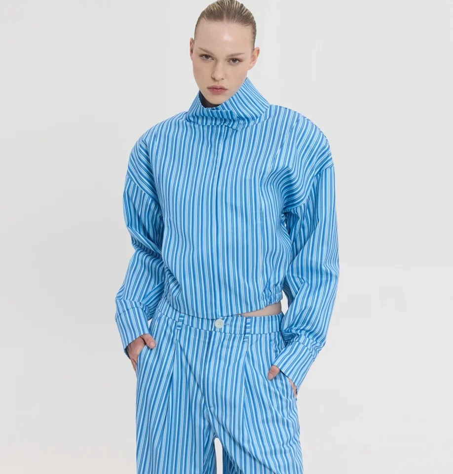 γυναικείο ριγέ μπουφάν sunsetgo devon printed jacket με ψηλό γιακά και βάτες