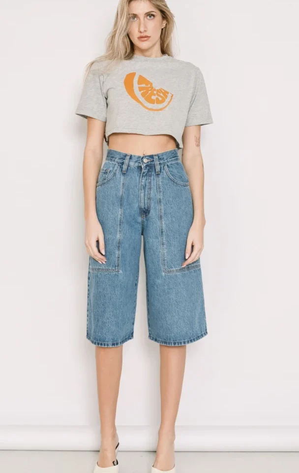 γυναικεία ψηλόμεση relaxed denim βερμούδα σε wide-leg γραμμή salt and pepper elda medium