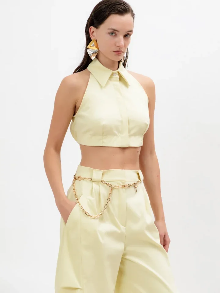 γυναικείο κίτρινο barrel παντελόνι a piece of me jac banana yellow σε ψηλόμεση άνετη γραμμή