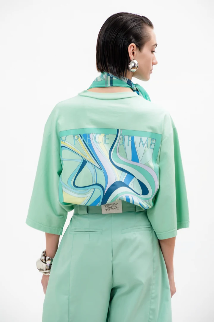 κοντομάνικη μπλούζα Beverly A PIECE OF ME σε χρώμα μέντας με στάμπα