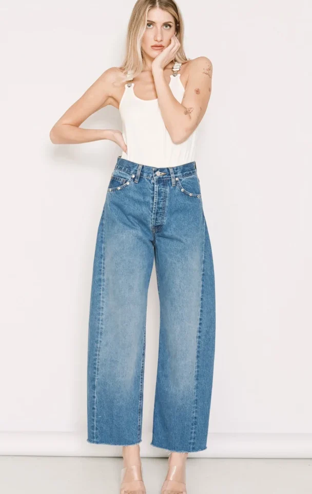 γυναικείο ψηλόμεσο τζιν salt and pepper gwen medium studded με μεταλλικά τρουκς σε balloon γραμμή