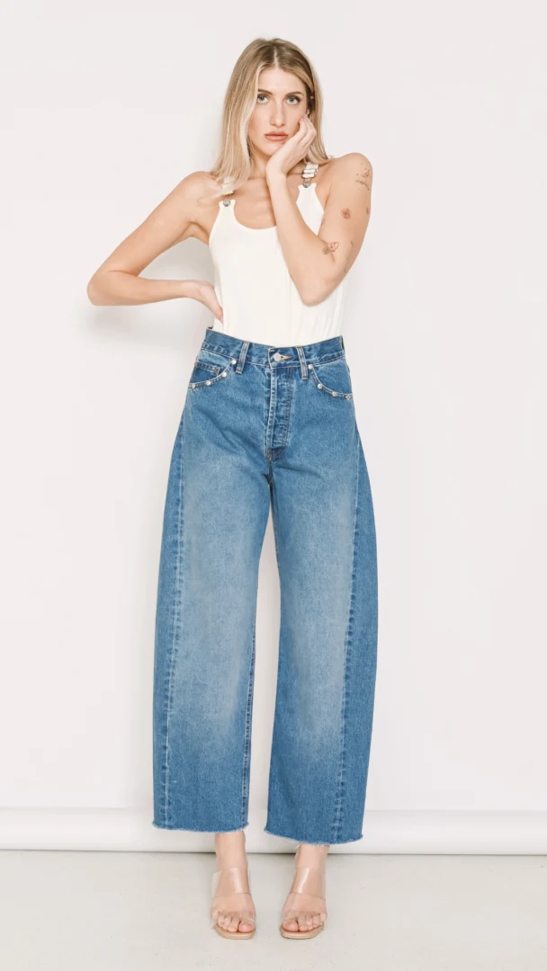 γυναικείο ψηλόμεσο τζιν salt and pepper gwen medium studded με μεταλλικά τρουκς σε balloon γραμμή