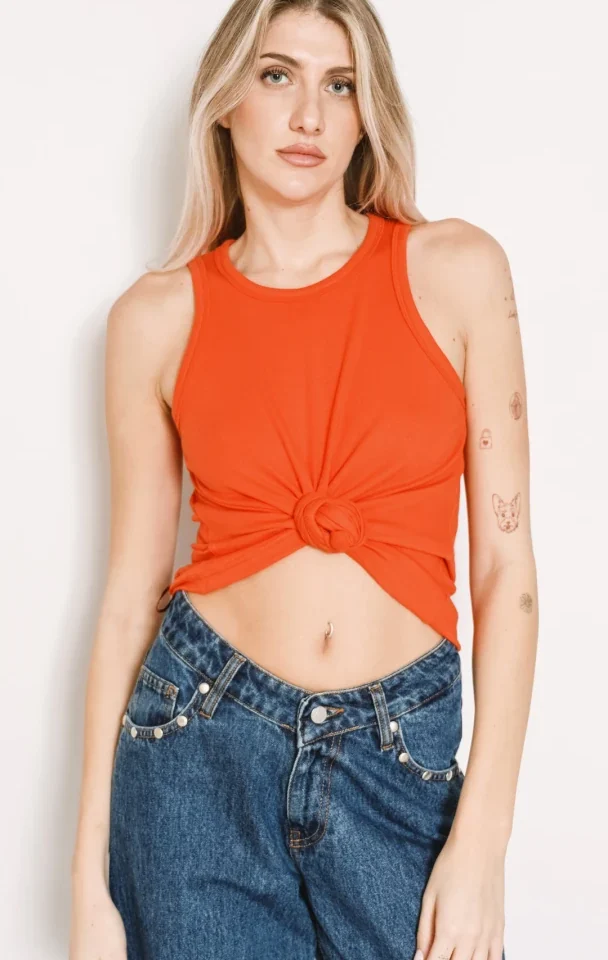 γυναικείο κόκκινο αμάνικο rib τοπ salt and pepper hannah red με μπροστινό δέσιμο