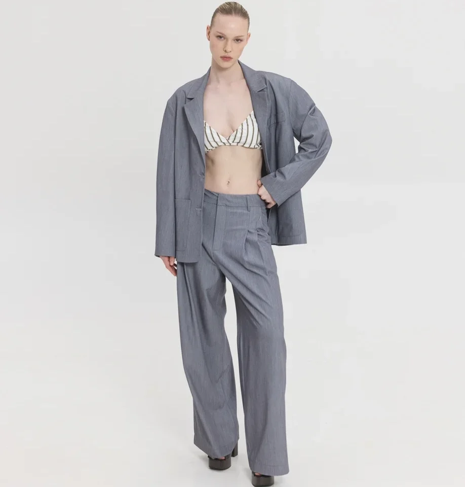 γυναικείο γκρι υφασμάτινο παντελόνι sunsetgo lisa pants grey σε άνετη χαλαρή γραμμή