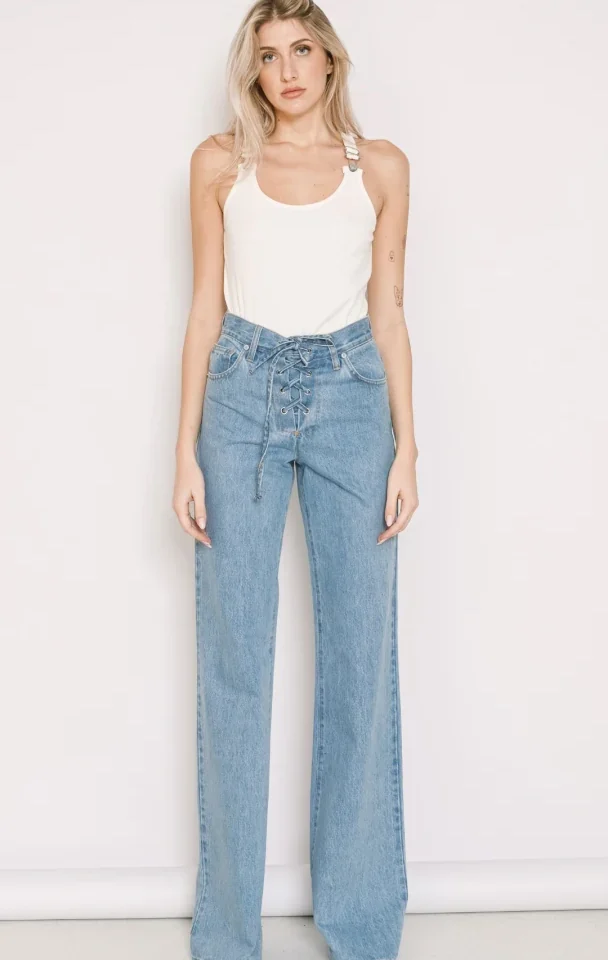 γυναικείο ψηλόμεσο wide leg τζιν salt and pepper lora light με lace-up δέσιμο