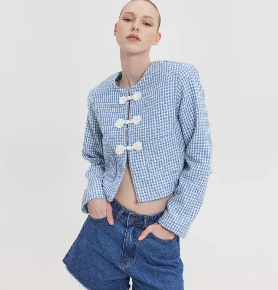 γυναικείο γαλάζιο τουίντ σακάκι sunsetgo lucie jacket με κομψές βάτες