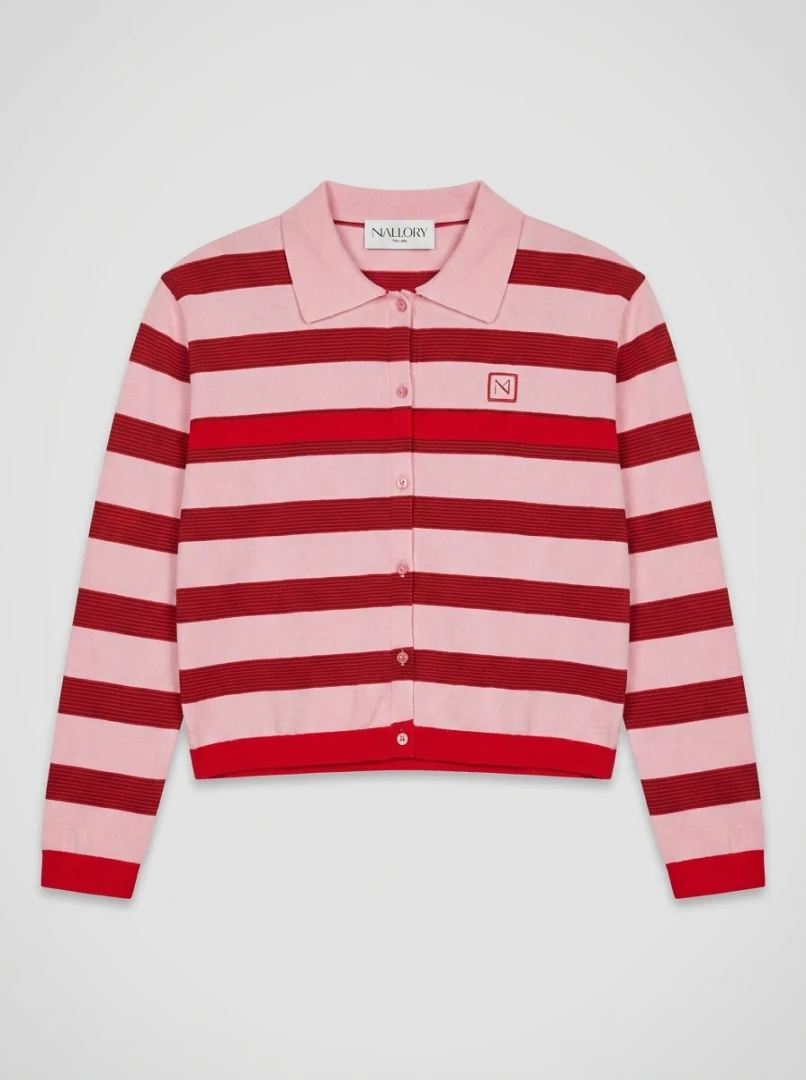 Mallory The Label MARGARITA KNIT CARDIGAN μακρυμάνικη πλεκτή polo ζακέτα με ρίγες, κουμπιά και κεντημένο λογότυπο