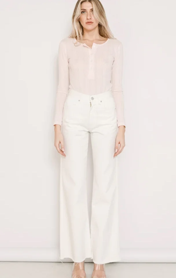 γυναικείο ψηλόμεσο λευκό παντελόνι salt and pepper marissa off white σε wide leg γραμμή
