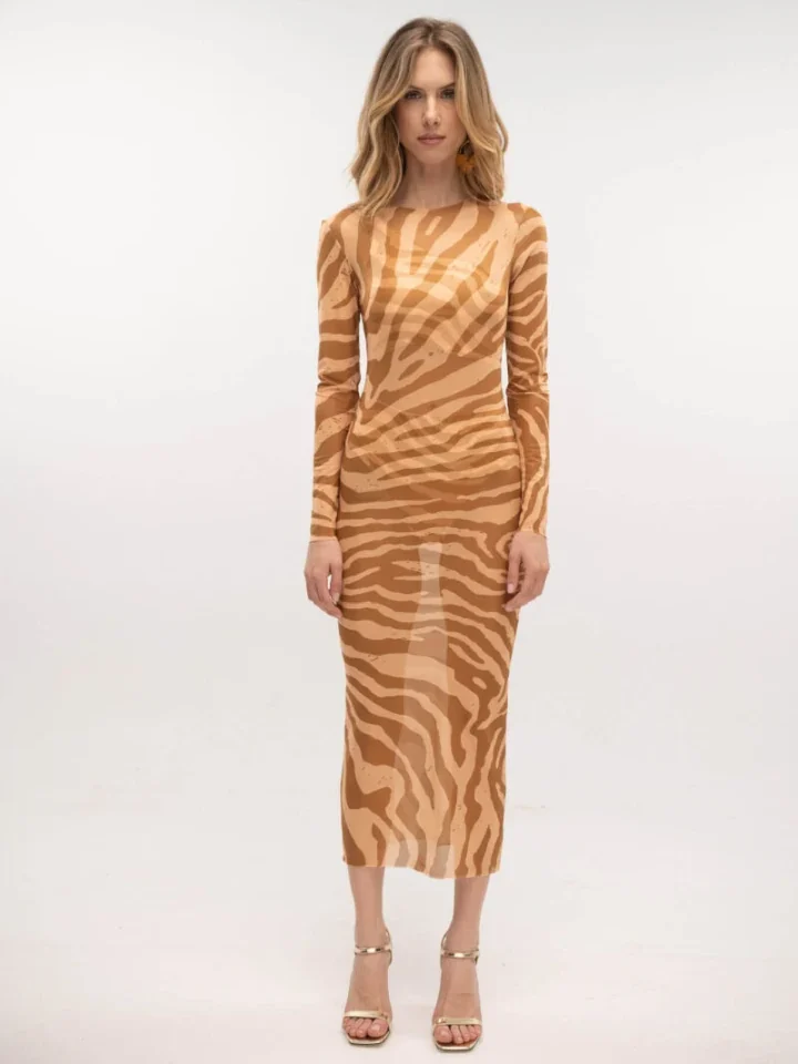 Typelove Mesh Dress Zebra Nude