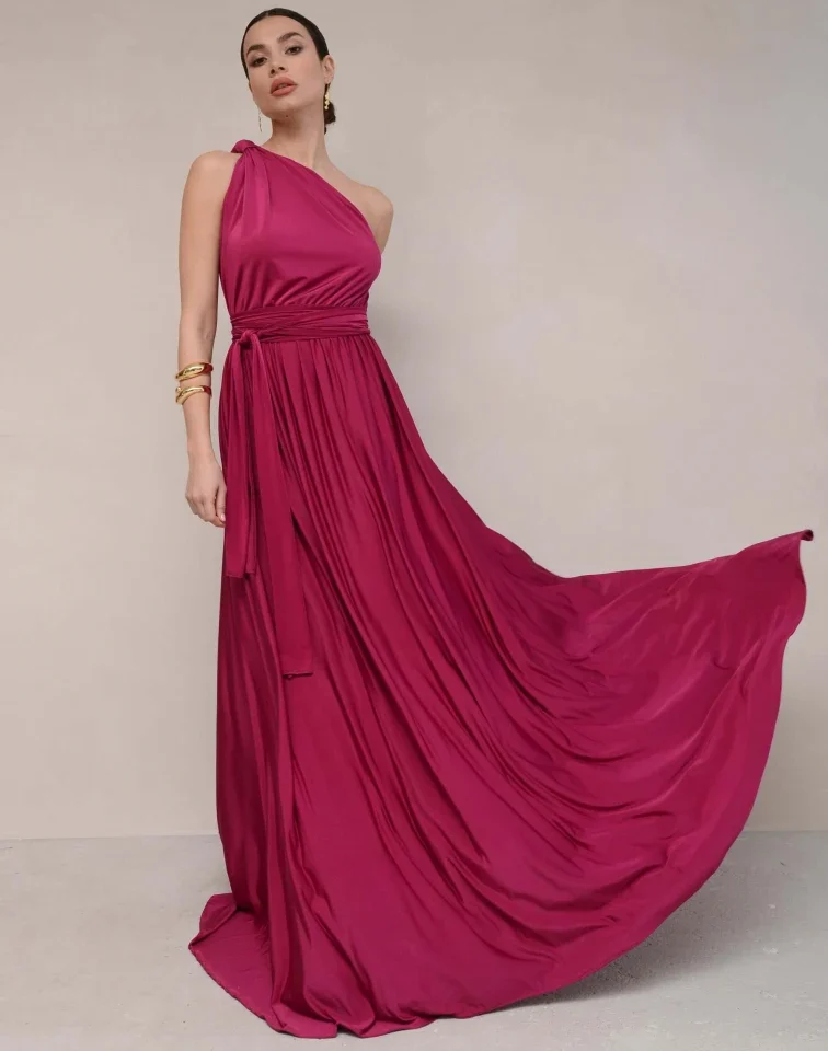 γυναικείο ματζέντα maxi φόρεμα nash artemis με έναν ώμο για εντυπωσιακές επίσημες εμφανίσεις