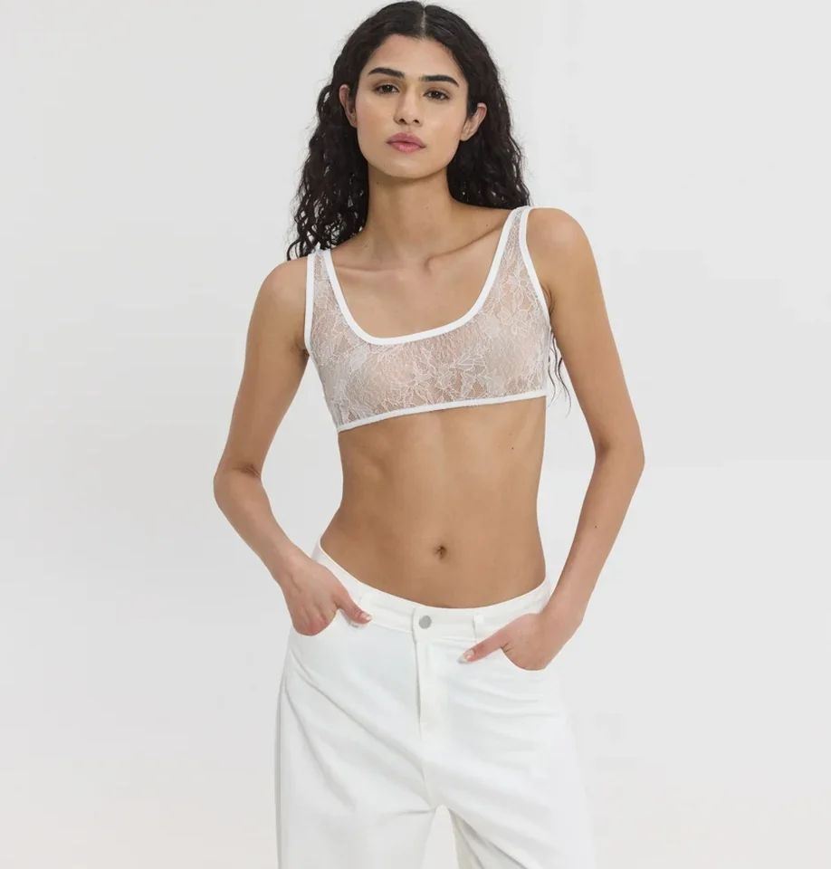 γυναικείο λευκό δαντελένιο bralette sunsetgo rosa σε ρομαντική γραμμή