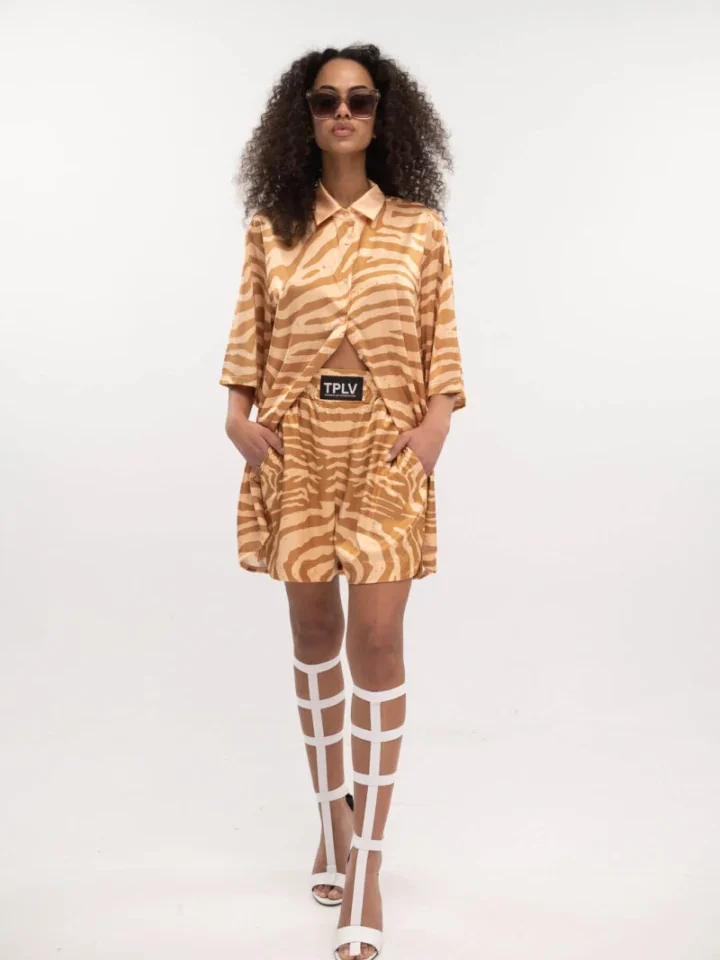Typelove Satin Shorts Zebra Nude