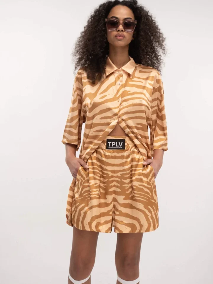 Typelove Satin Shirt Zebra Nude