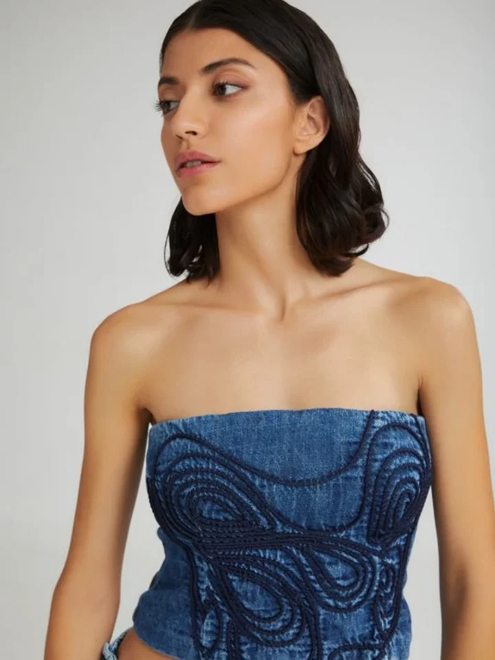 The Soft Serve Strapless Top Denim