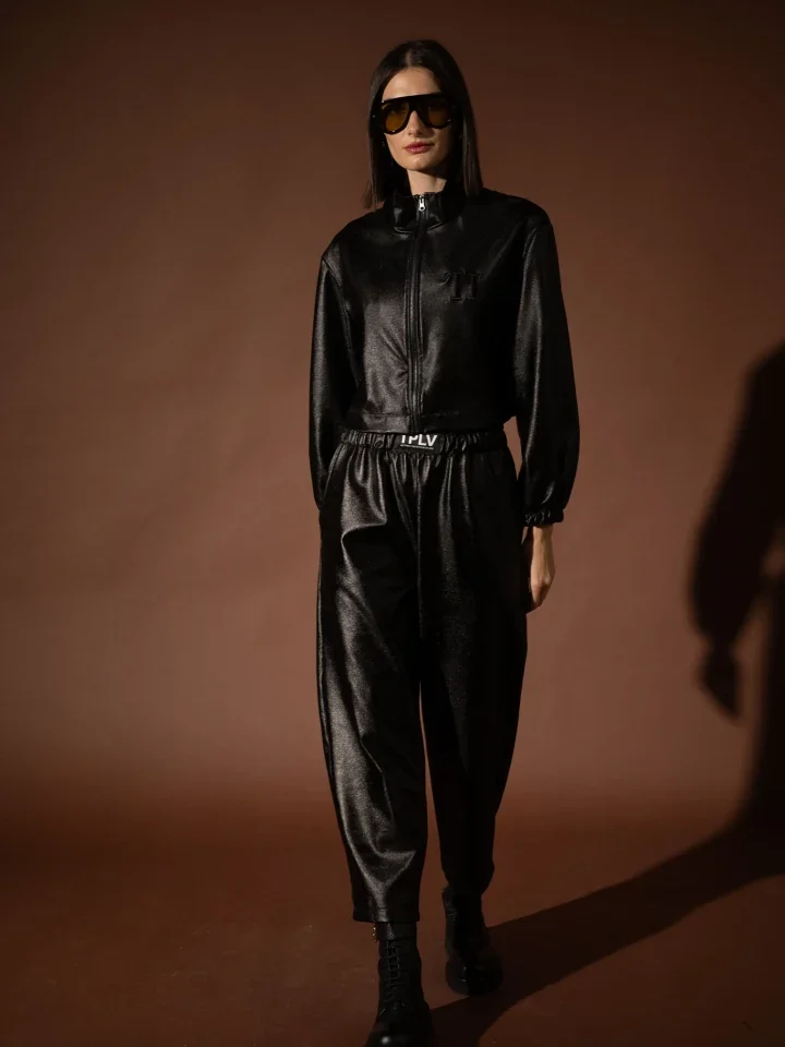 Typelove Black Foil Track Pant