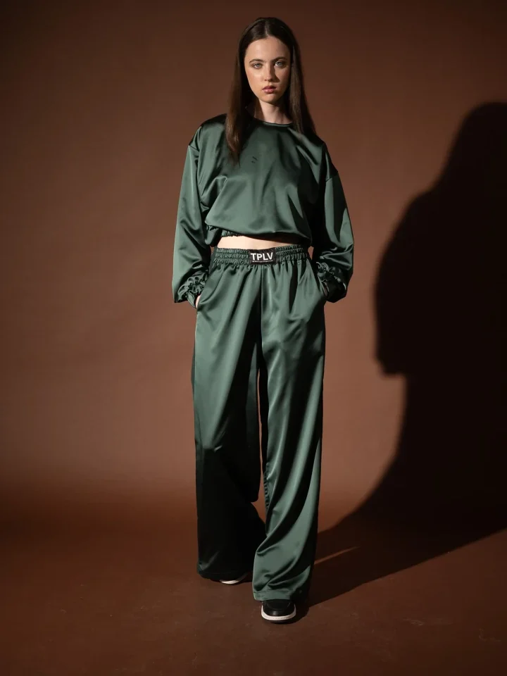 Typelove Green Satin Track Pant