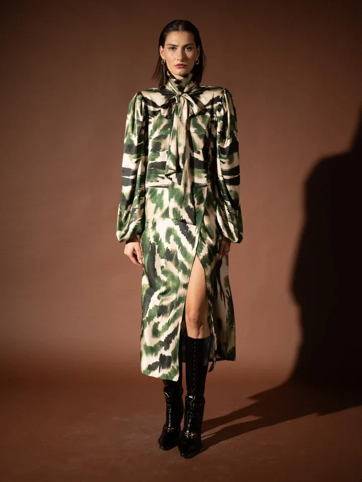 Typelove Zebra Green Bow Dress