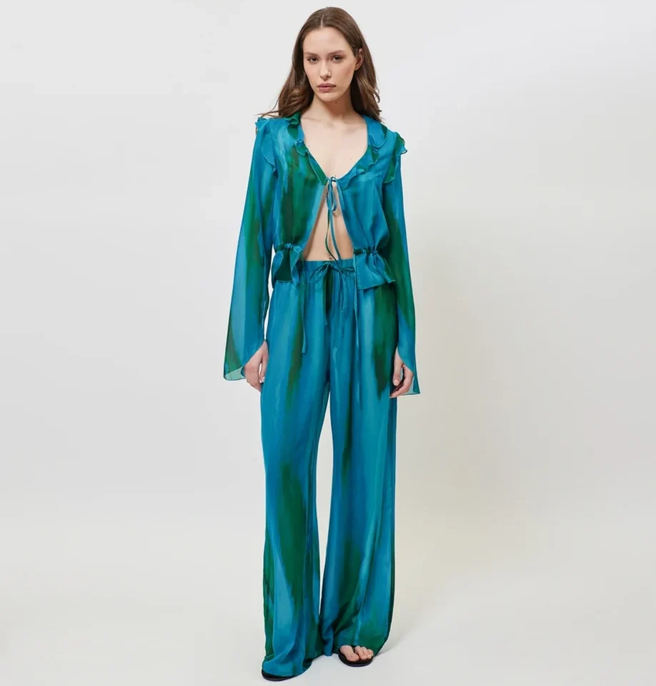 SUNSETGO VALENTINA PRINTED PANTS AQUA GREEN