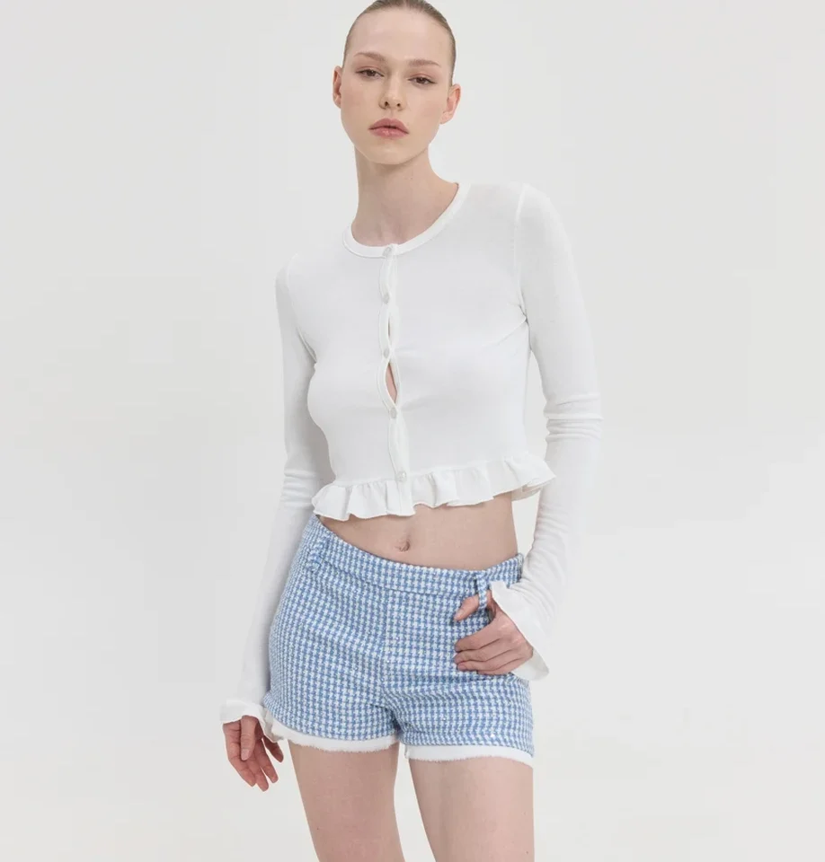 γυναικείο λευκό ζακετάκι sunsetgo violette cardi με κομψά βολάν στα τελειώματα